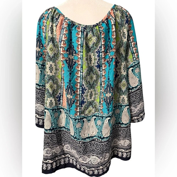 Moa Moa multicolored round neck cold shoulders & open 3/4 sleeves Womens size 2X - Picture 6 of 8